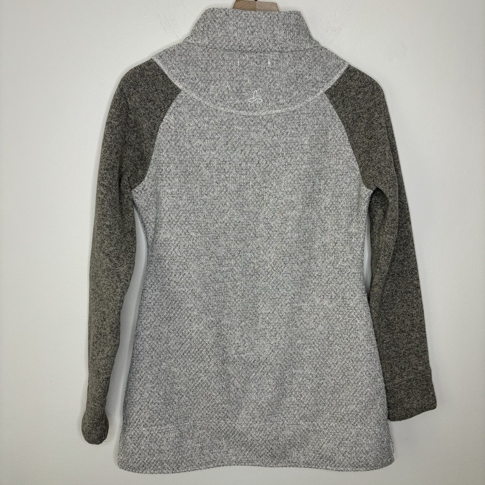 Prana Henley Small Polartec Fleece Sweater Pullover Gray Brown Cowl Mock Neeck - Picture 6 of 11